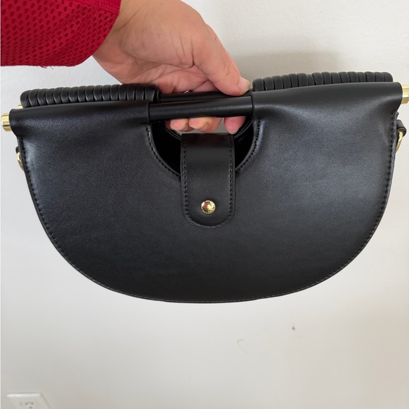 Structured Black Semi-Circle Clutch with Top Handle - Picture 6 of 8